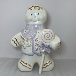 Lenox Vintage 2002 The Gingerbread Cookie Jar Holiday Gold Accents Airtight